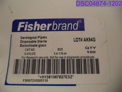 Qty = 1 Box of 100: Fisher Brand Serological Pipets 5″ 1/10 ml P/N 13-678-27E