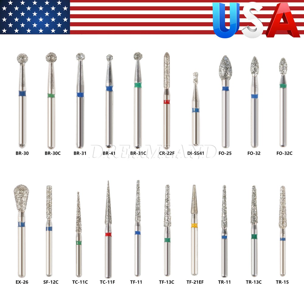 100pc fresas diamante para turbina dental High speed handpiece FG 1.6mm DA