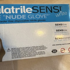 2 Quala Nitrile Exam Gloves, Non-Sterile, Powder-Free White Nude Glove Sz M