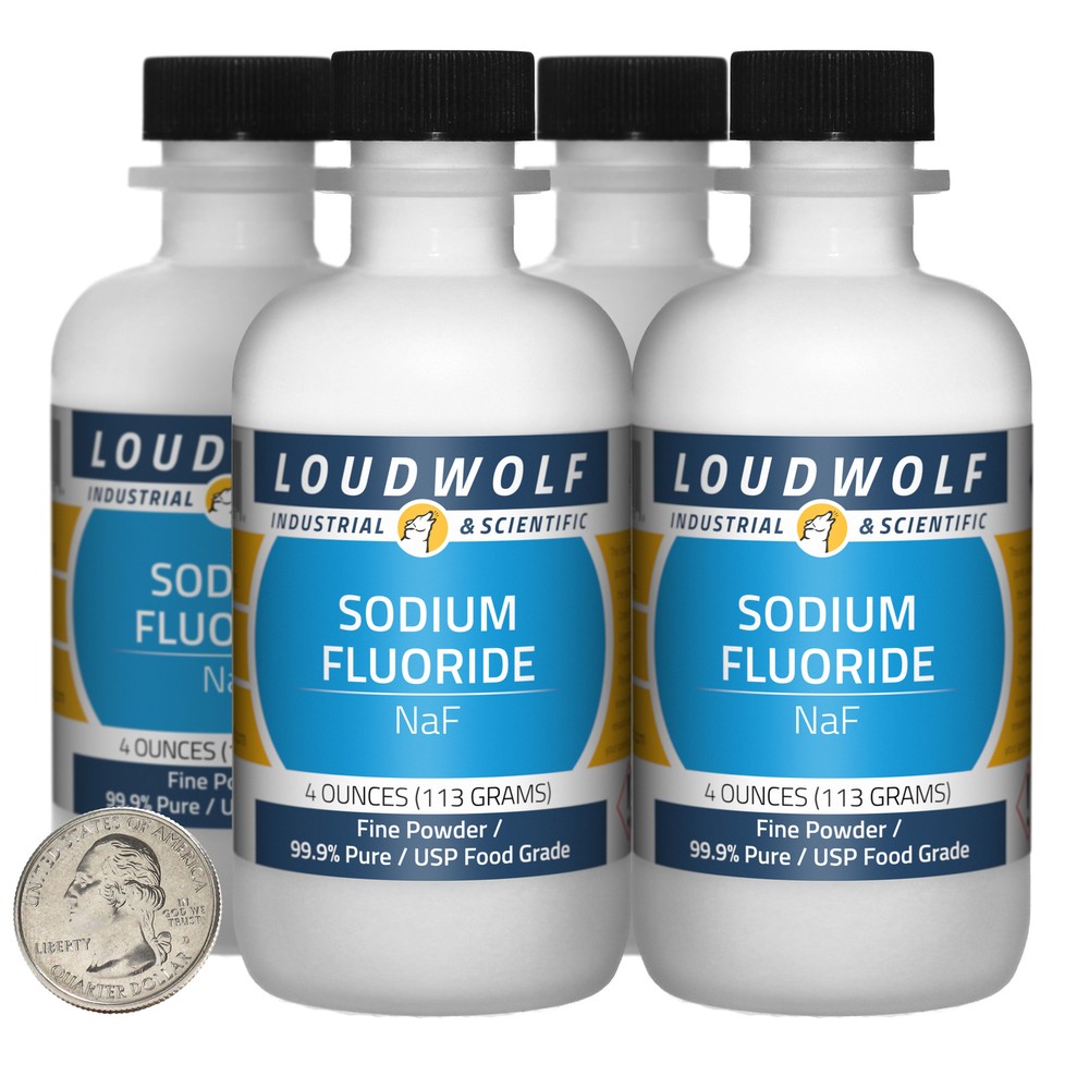 Sodium Fluoride / 1 Pound / 4 Bottles / 99.9% Pure USP Food Grade / Fine Powder