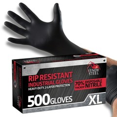 Venom Steel Industrial Nitrile Gloves, Chemical Resistant Disposable Black Glove