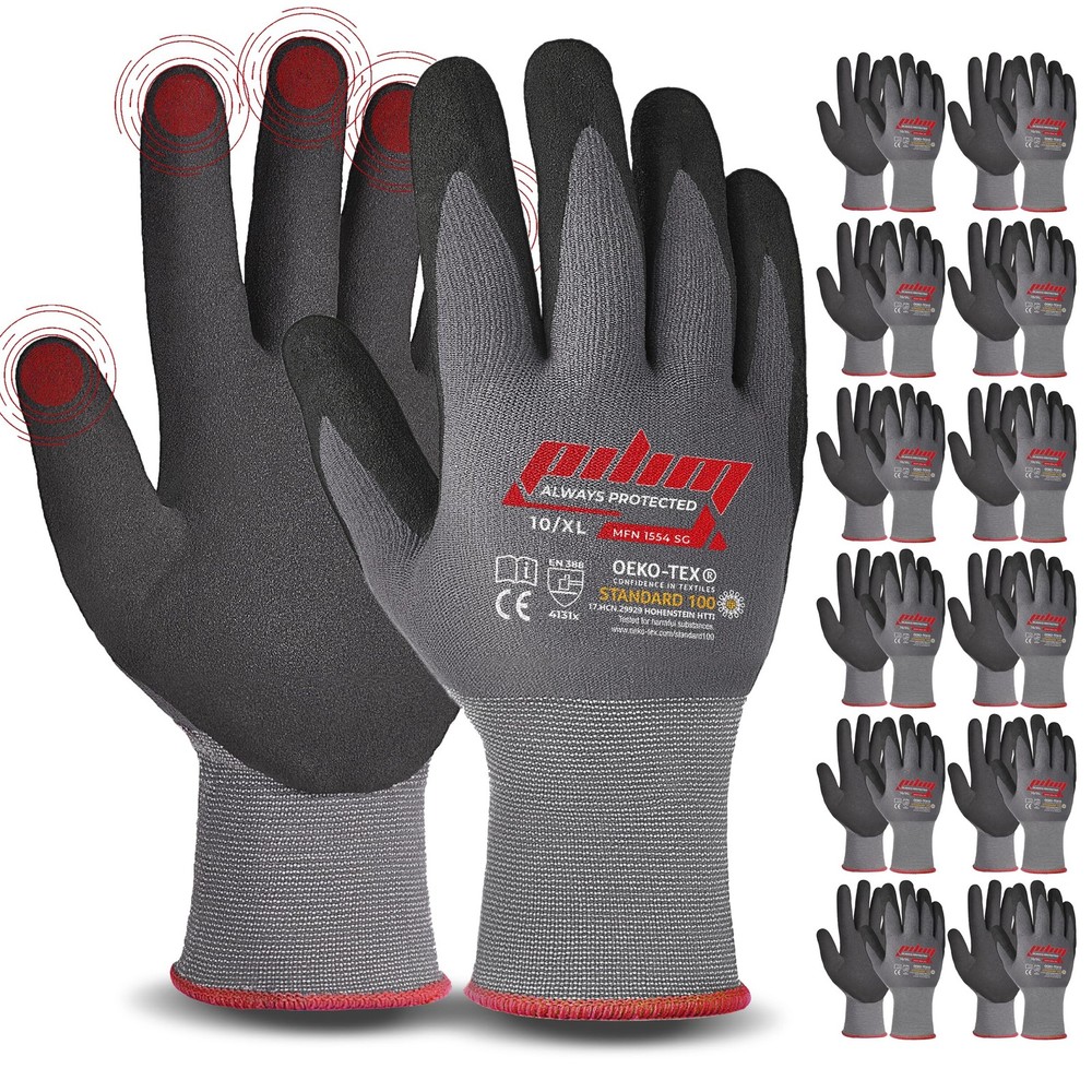 Pilim Work Gloves Men Women 12 Pairs M Nitrile Superior Grip Touchscreen For