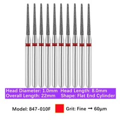 10pc Dental High Speed Diamond Burs Flat End Taper Friction Grip Polishing Burs