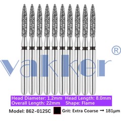 10pc/pk Diamond Burs FG Flame Super Fine Medium Coarse Grit High Speed 862 863