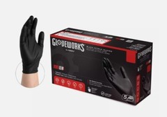 GLOVEWORKS BLACK NITRILE POWDER FREE DISPOSABLE GLOVE 5 MIL MEDIUM SIZE 100/BOX