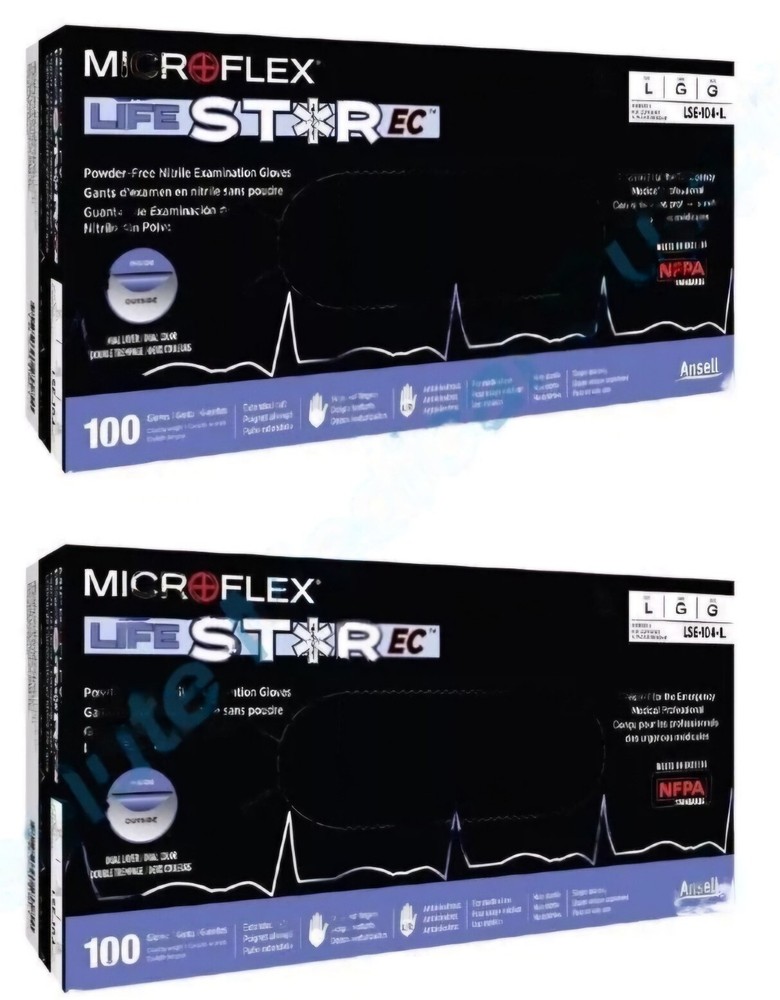 *200-Gloves* Ansell MicroFlex LIFESTAR EC PF Dual Layer Extended Cuff LSE-104-M