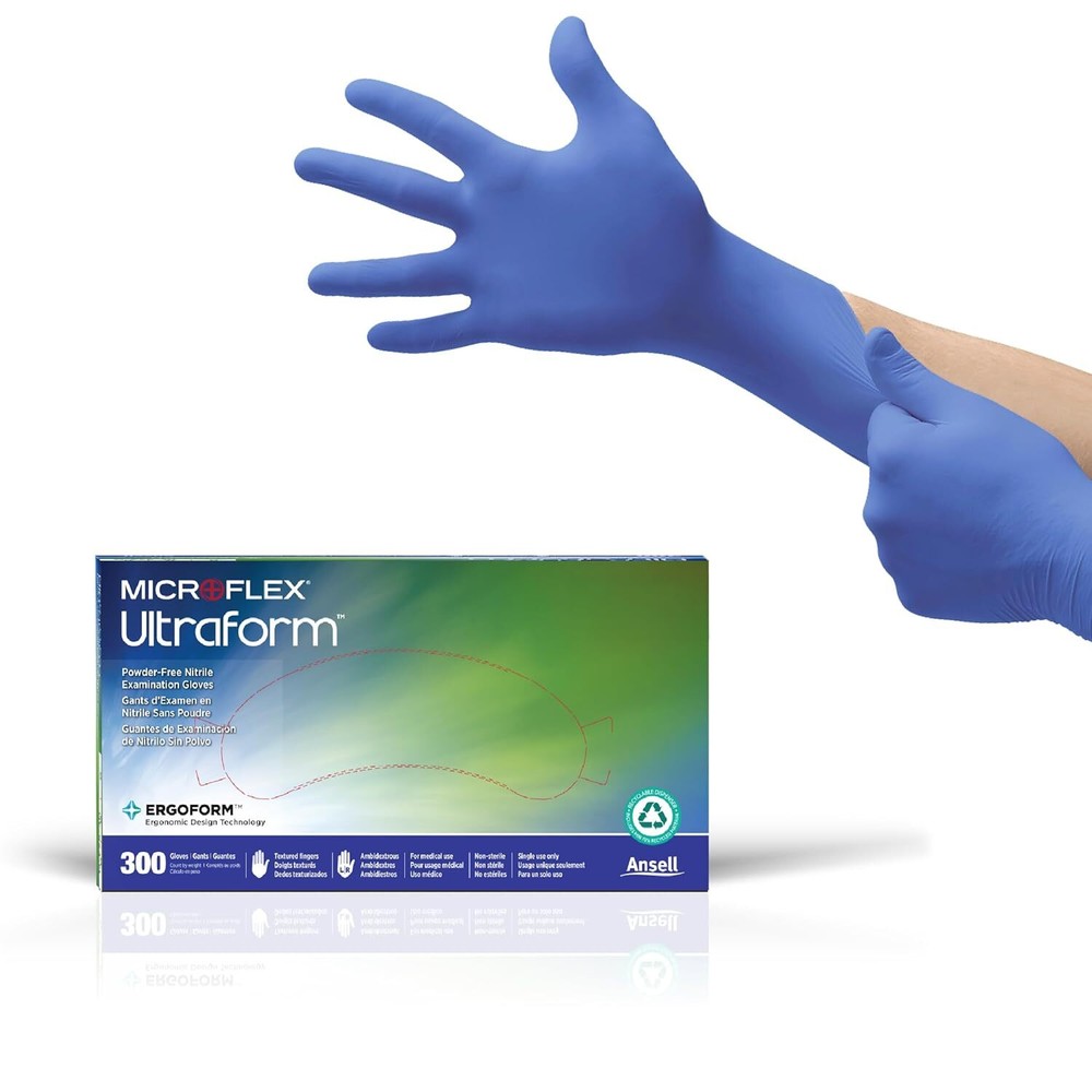 Microflex UF-524-S/M Ultraform Cobalt Blue Nitrile Gloves Small/Medium 300/Box