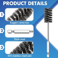 Hicarer 4 Pcs Stainless Steel Wire Brush for Drill Bore Set with silver