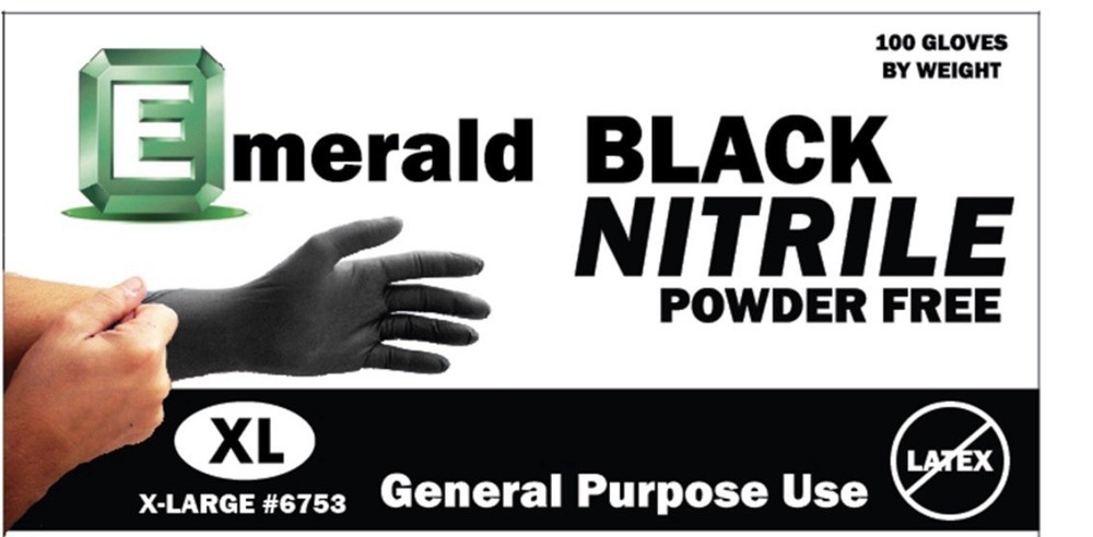 Emerald Black Nitrile Powder-Free Disposable Gloves, Extra Large XL, #6753