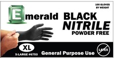 Emerald Black Nitrile Powder-Free Disposable Gloves, Extra Large XL, #6753