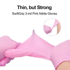Pink Nitrile Gloves, 3-Mil, Industrial Gloves Disposable Latex Free, for Cleanin