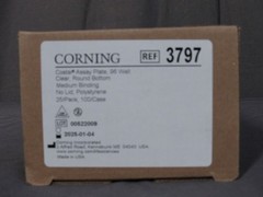 * New Box of 25 Corning 3797 COSTAR 96-Well Assay Plate/Clear/Round Bottom