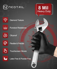 NEOTRIL 8 Mil Heavy Duty Disposable Nitrile Gloves with Diamond Texture Grip Rub