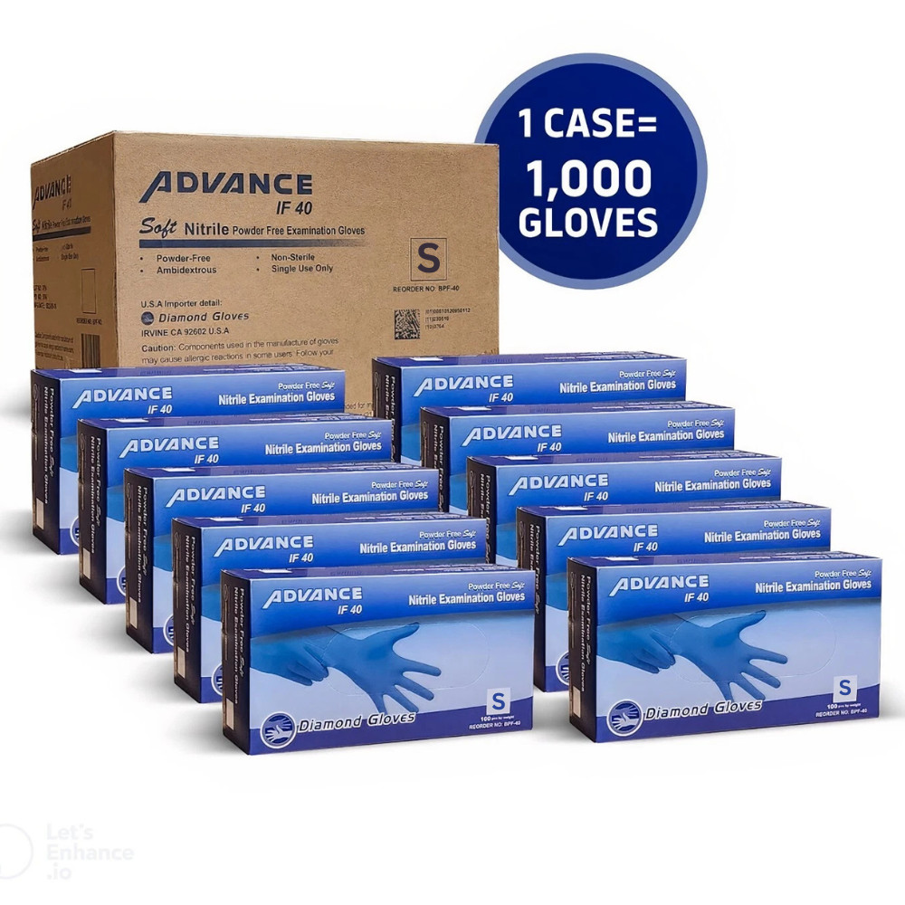Advance Blue Nitrile Exam Gloves Latex Free Bulk 1000ct 4 Mil Powder Free Glove
