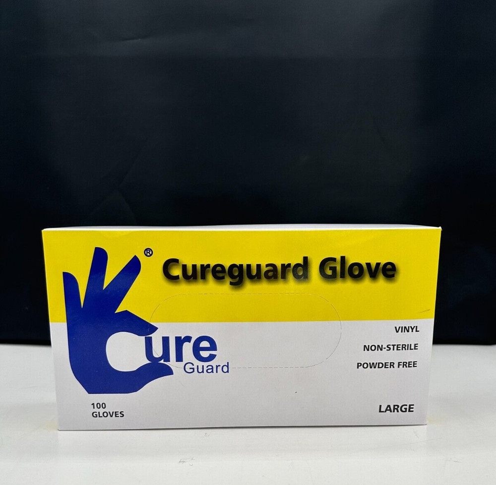 Cureguard Vinyl Gloves 100 Count, Large, Non-Sterile Powder Free NEW