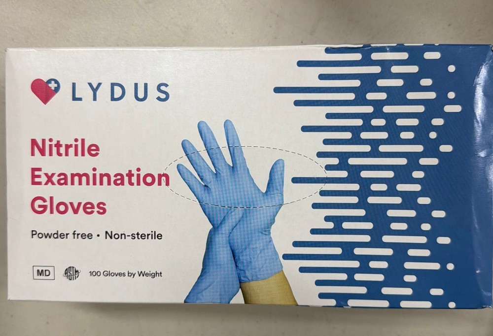 Lydus Nitrile Examination Gloves, Powder Free Non-Sterile, 100 ct Medium