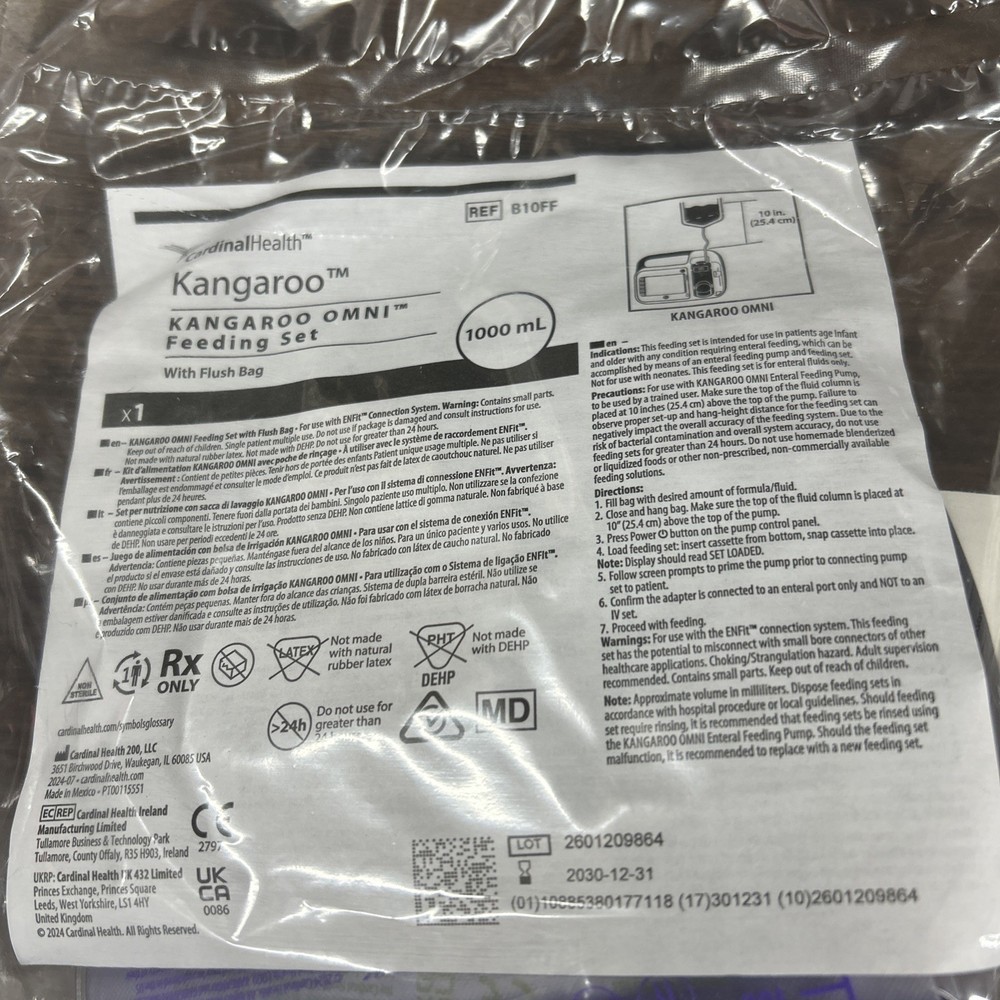 Lot of 35 Kangaroo OMNI Feeding Set Flush Bag 1000mL Bag Set OMNI Pump B10FF