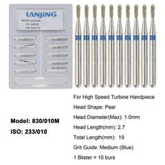 Dental Diamond Burs FG Pear Coarse Medium High Speed Bur Friction Grip 830 830L