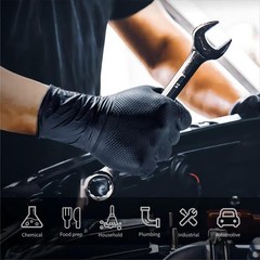 MotorPower Care 8 mil Heavy Duty Diamond Texture Grip Gloves Disposable Nitri…