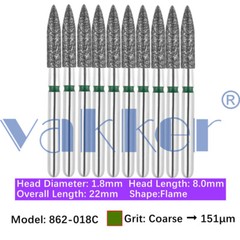 10pc/pk Diamond Burs FG Flame Super Fine Medium Coarse Grit High Speed 862 863
