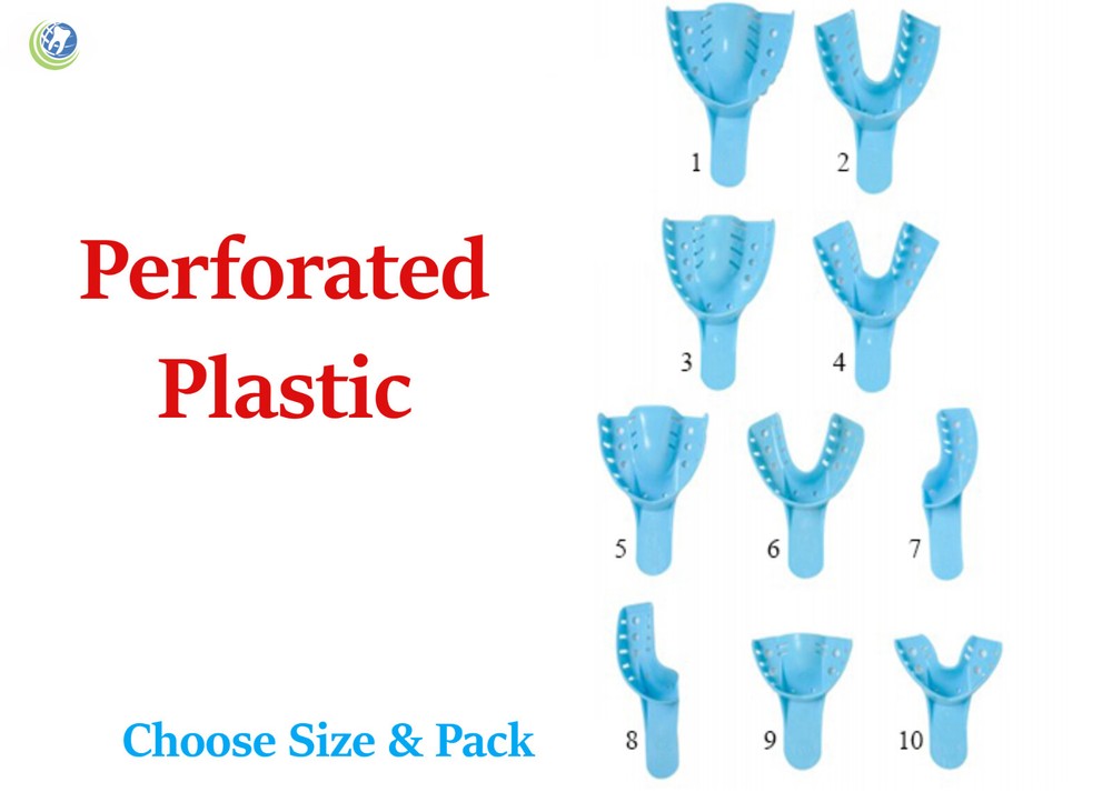 Dental Impression Trays Perforated Plastic Disposable Ped/S/M/L Upper/Lower 12PC