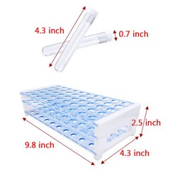50Pcs 10Ml Clear Plastic Test Tubes with Rack,16 X 100Mm Tube with Caps and 50 H