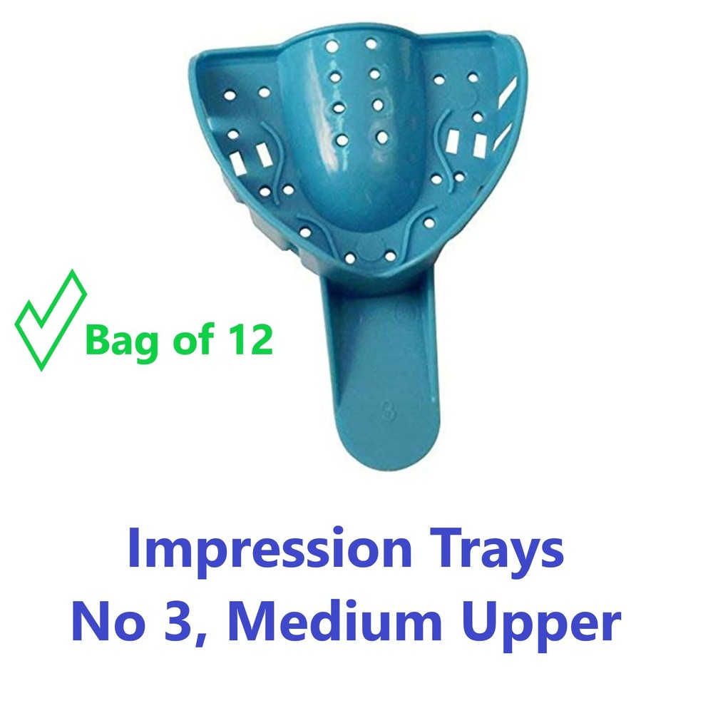 Dental Impression Trays Disposable Perforated No 3, Medium Upper, Bag of 12