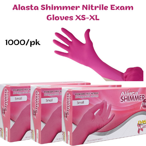 UP TO 1000 Alasta Shimmer Nitrile Exam Gloves XS-XL,Non-Sterile,Powder-Free,Pink