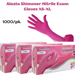 UP TO 1000 Alasta Shimmer Nitrile Exam Gloves XS-XL,Non-Sterile,Powder-Free,Pink