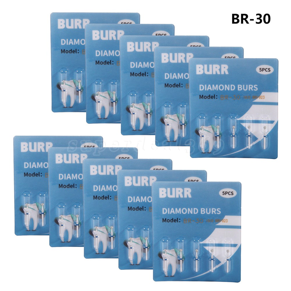 50Pcs Dental Diamond Ball Round Burs FG 1.6mm for High Speed Handpiece BR-30 SA