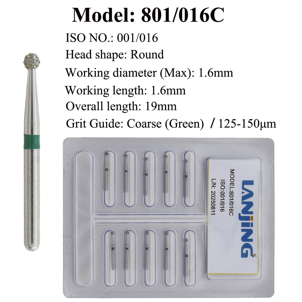 Dental Ball Round Diamond Burs 801 Bur 016 023 Fine Super Coarse FG High Speed