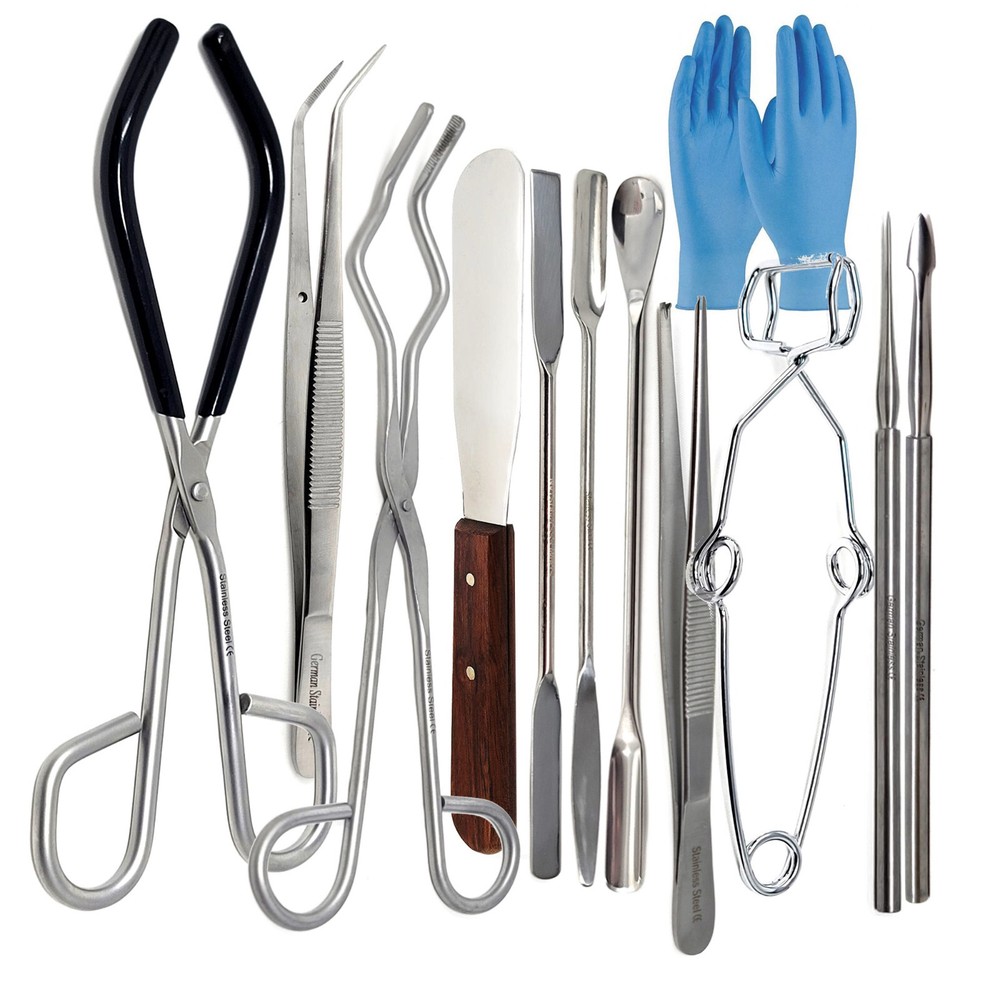 12 Science Lab Tools Pack for Basic Starter Chemistry Set Crucible Tongs Spatula