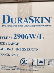 Duraskin Blue Vinyl Exam Gloves Size Medium 2906WL- Case of 10 boxes Brand New!
