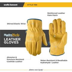 Wells Lamont Mens Slip-On Hydrahyde Leather Work Gloves Water-Resistant