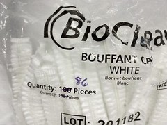 (86 Pcs) ANSELL BioClean White Polypropylene 19” Bouffant Caps Universal BBC-W