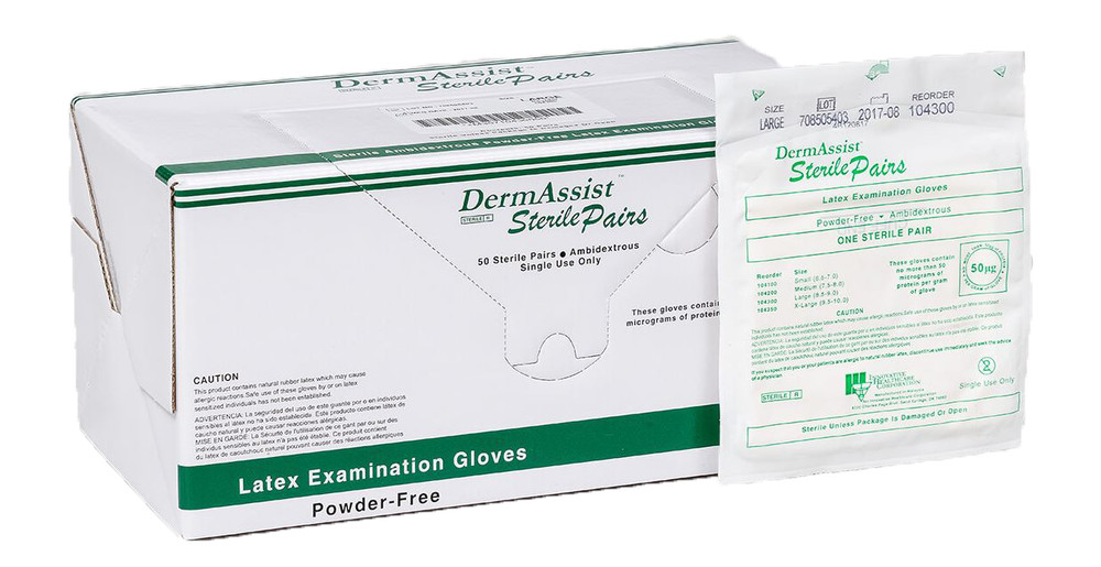 Innovative Healthcare 104200 Dermassist Latex Exam Gloves #7.5-8 Sterile 50/Bx
