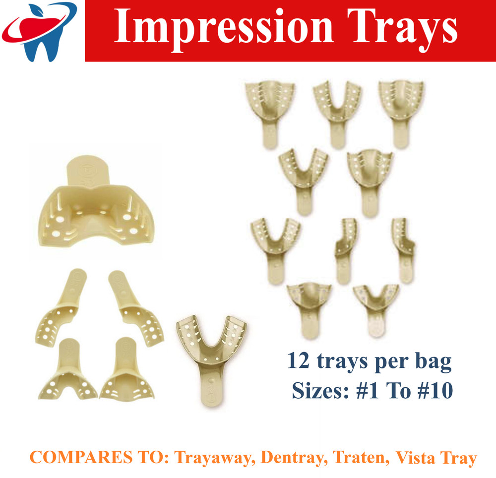 Dental Impression Trays Perforated Plastic Upper Lower, Beige, All Sizes, 12/Bg