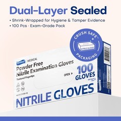 Supmedic Medical Nitrile Exam Gloves, Powder-Free Latex-Free Non-Sterile Food