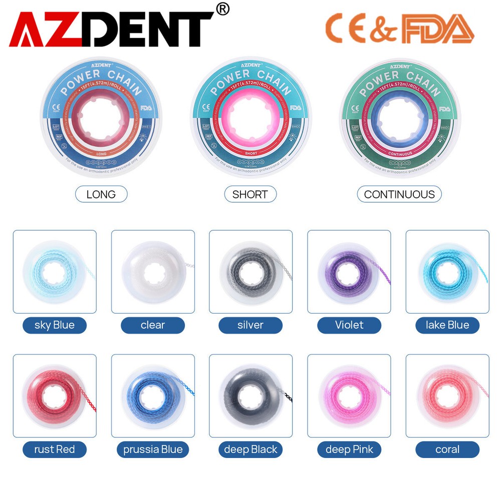 Dental Ortho Elastic Power Chain Rubber Bands Long/Short/Continuous 10 Colors