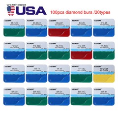 【USA】100Pcs Dental Diamond Burs for High Speed Handpiece Medium FG 1.6MM