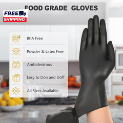 Black Vinyl Gloves Food Grade Gloves Disposable Latex Free & Powder Free Guantes