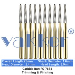 Vakker 10PC Dental Round End Taper Carbide Burs Trimming & Finishing FG7664 Bur