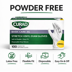 CURAD Basic Care 3G Stretch Vinyl Exam Gloves, 300 Piece, Soft Flexible Easy Fit