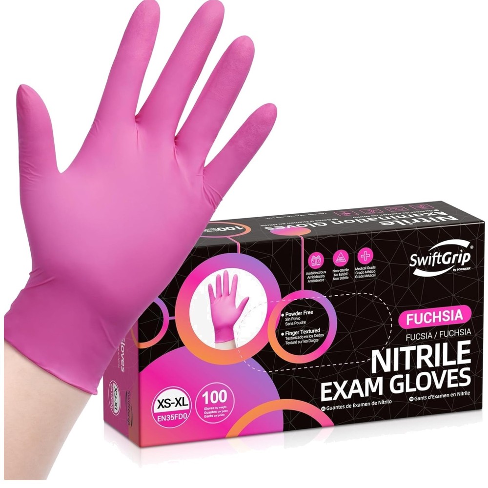 Stylish Powder-Free Nitrile Gloves – 3-Mil Fuchsia Disposable Gloves, 100 Count