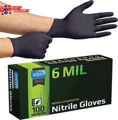 Black Nitrile Gloves HEAVY DUTY 6 Mil Nitrile Chemical Resistant Medical Cooking
