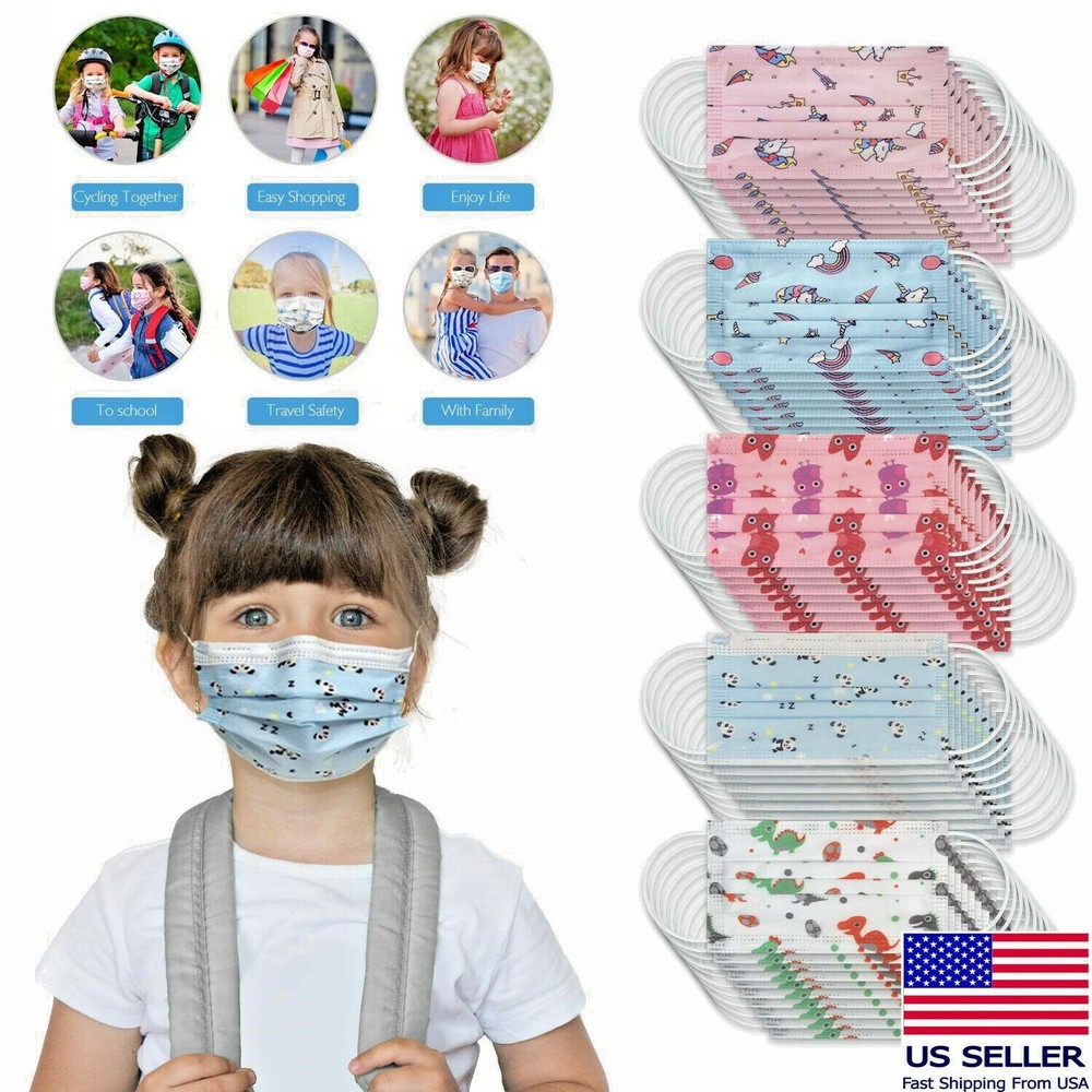 50 Pack Kids Face Mask Disposable Girls boys unisex face Cover 3 Layer Masks