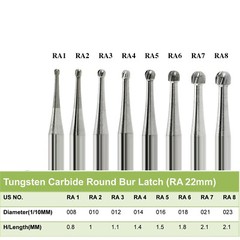 8 Types Dental Round Carbide Bur for Slow Speed Latch Type RA 1# – 8# Burs
