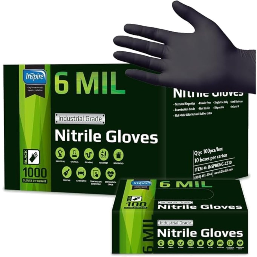 Heavy Duty Black Nitrile Gloves 6 Mil Disposable Medical Industrial 1000