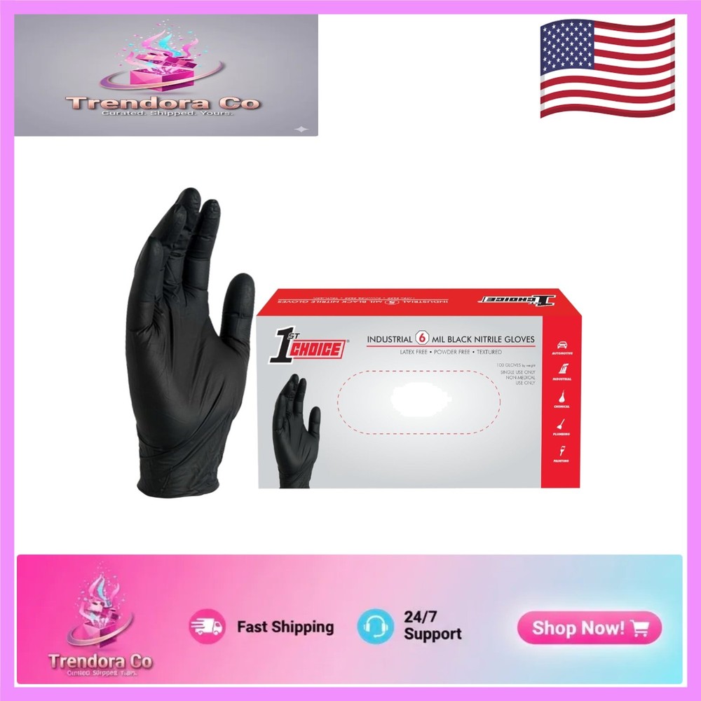 6 Mil Black Nitrile Gloves – Heavy Duty, Latex-Free, for Mechanics & Cleaning