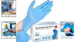 Disposable Vinyl Synthetic Exam Gloves – 4 Mil, Latex Free, 50 Pack – Blue